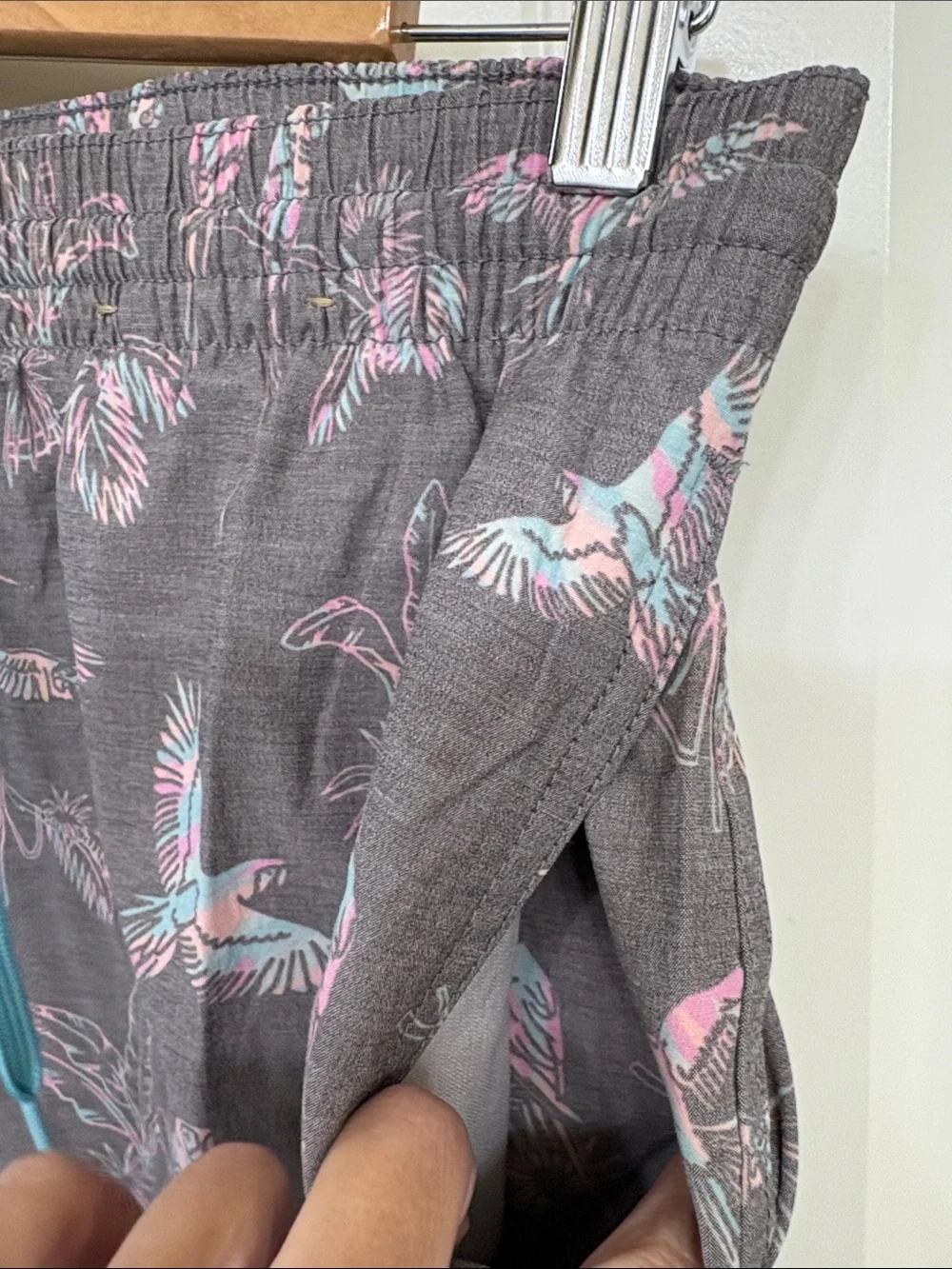 Chubbies Gray Tropical Parrot Print Swim Trunks with Teal Drawstring summer